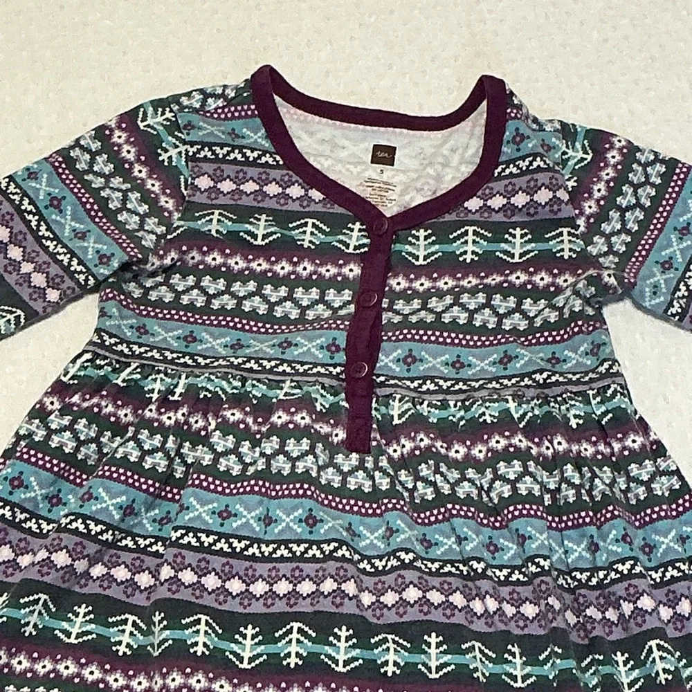 TEA COLLECTION Blue Purple Fair Isle Tunic Dress & Leggings Girl's size 5
